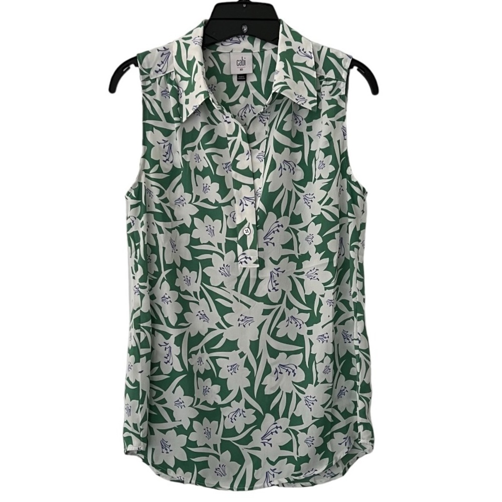 Cabi Bloom Sleeveless Top, Green and White Floral Size XS